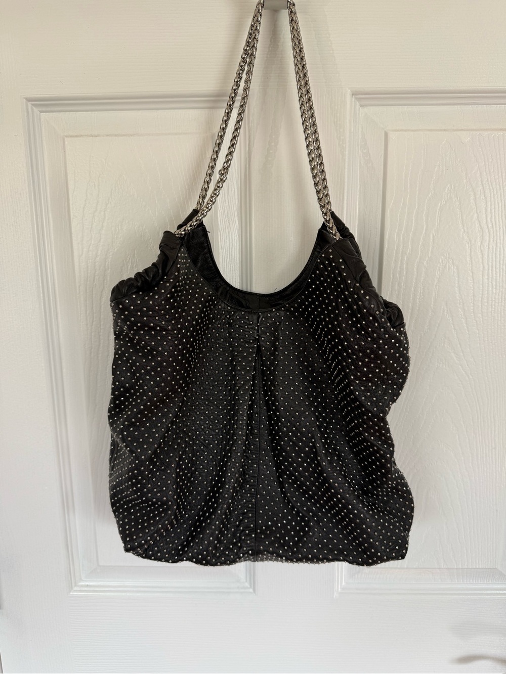 Elie Tahari Black Studded Shoulder Tote with Chain Straps